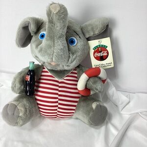 Coca-Cola Elephant Plush with Striped Swim Suit and Life Ring NOS Vintage